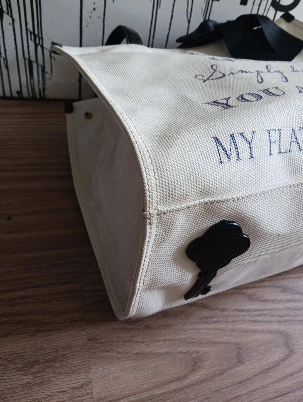 My Flat London CREED  Tote Bag with Black Bow - Cream and Black